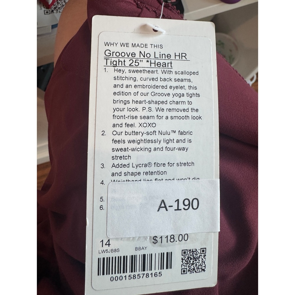 Lululemon Groove No Line HR Tight 25" Heart Edition in Burgundy Bay Size 14 NWT - Picture 7 of 7